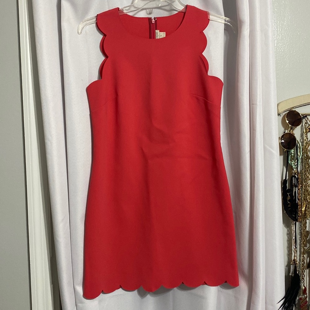 J Crew Scalloped Coral Shift Dress Size 4